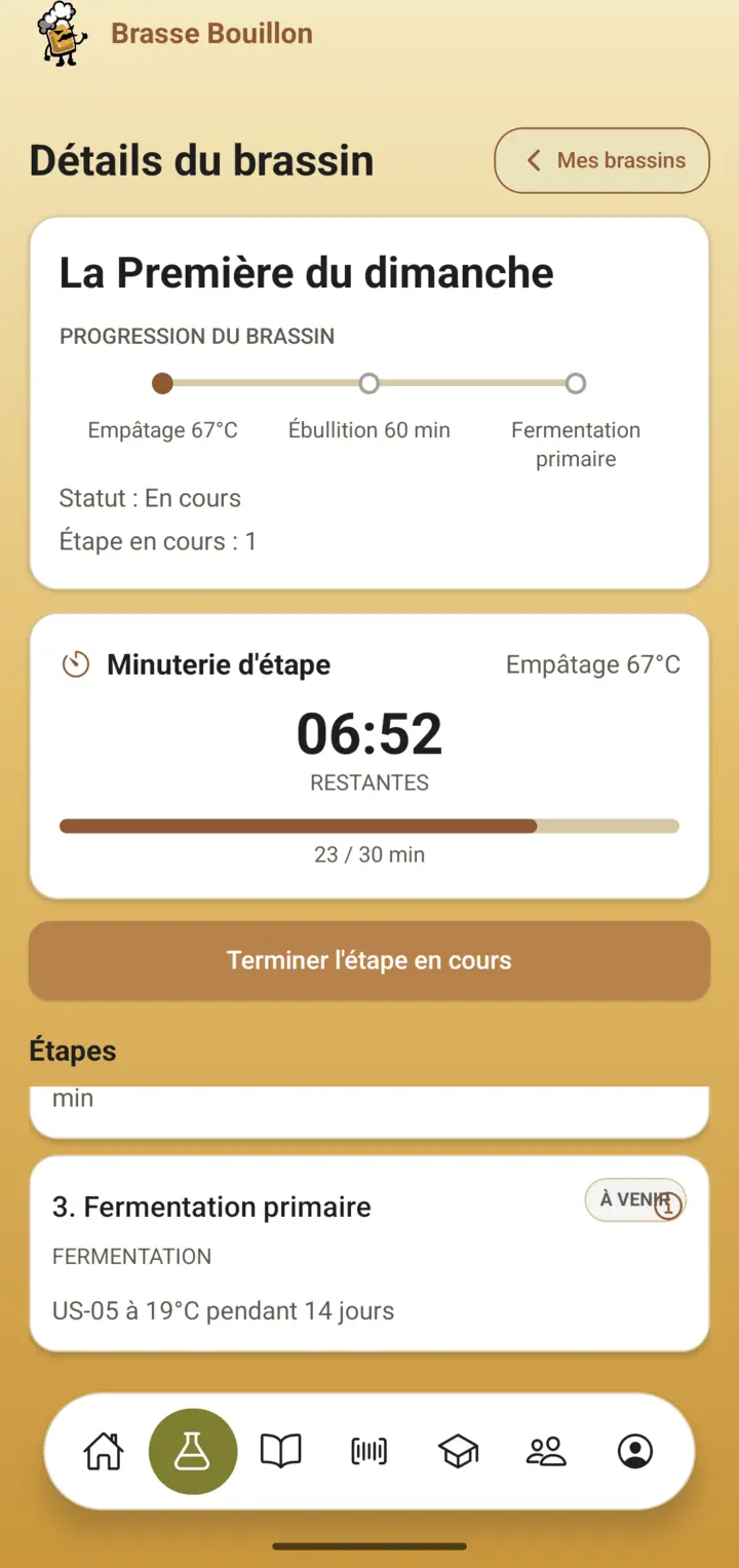 Capture de l’écran Pilotage temps réel avec timeline des étapes et statuts
